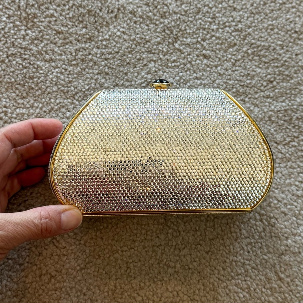 VINTAGE Judith Leiber Gold and Crystal Clutch with Mirror